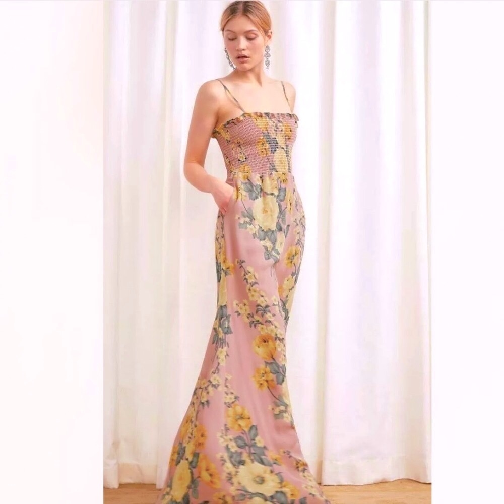 NEW NWT Reformation Ceylon pink maxi Dress Floral Smock L